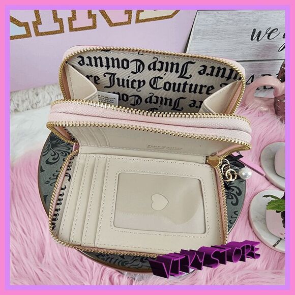 💖 NWT Juicy Couture Pink Diamond Velvet ID Coin Bag Double Zipper #7220 💖 - Picture 3 of 11